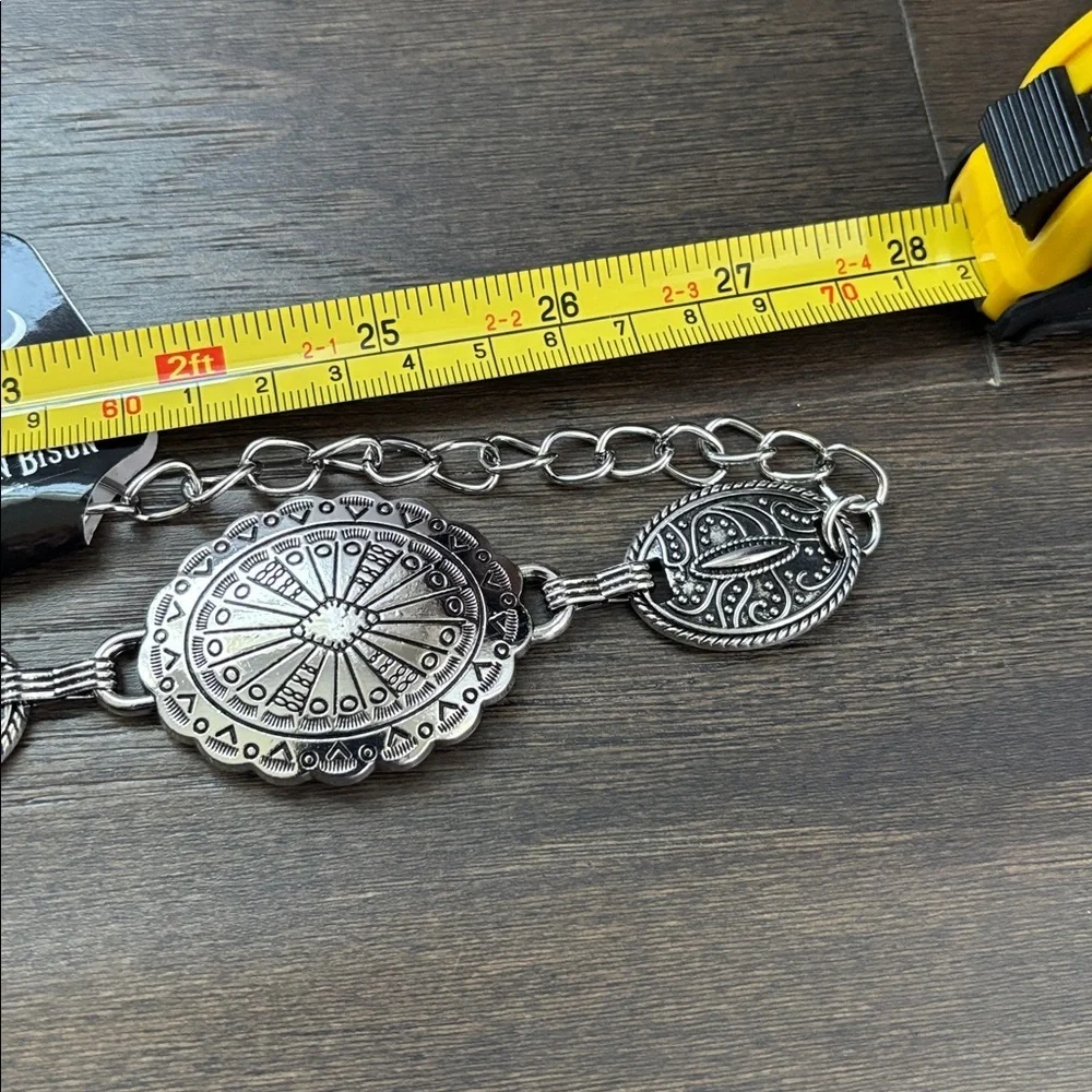 American Bison Western Chain Belt,oval silver tone conchos,versatile,sturdy - Picture 7 of 8